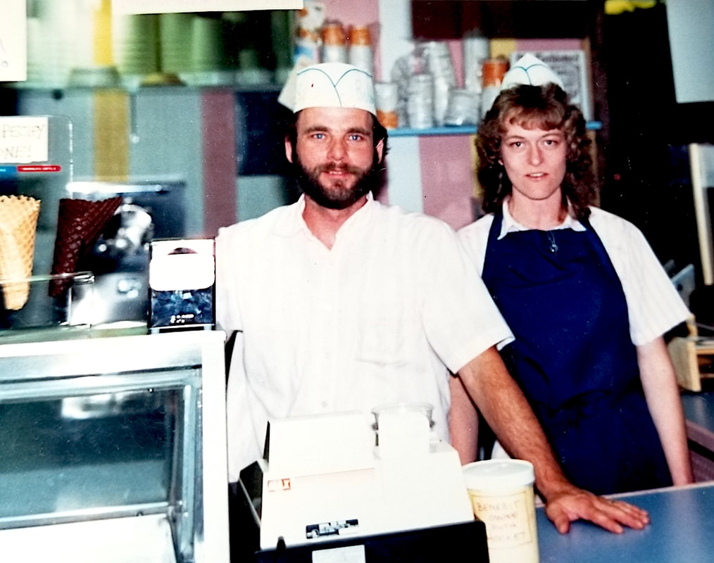 My parents, Bob and Sue, on the opening day of Bobby Sue’s Homemade Ice Cream in 1987.